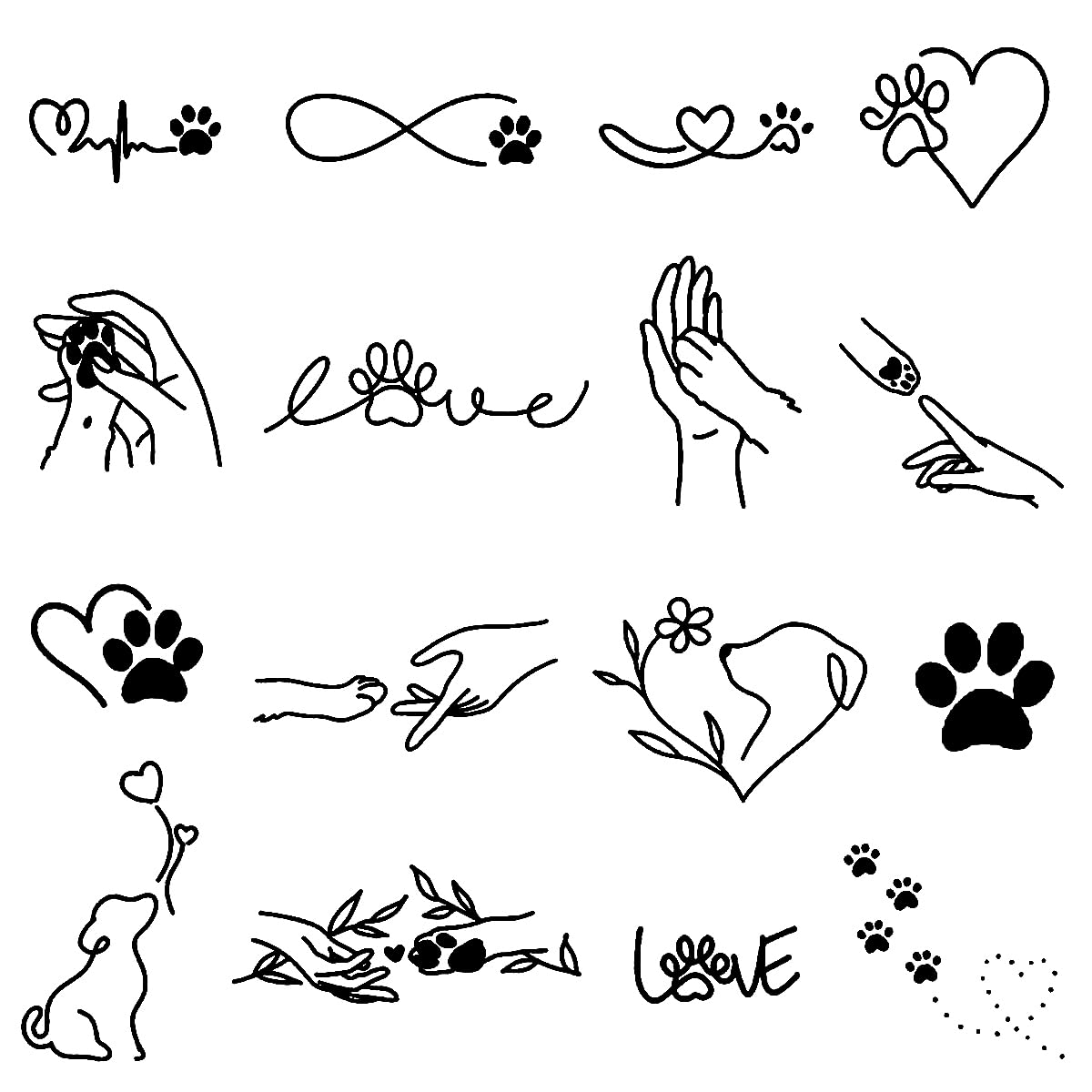 Temporary Tattoos, Semi-Permanent Tattoo, 16 design/1 set Premium Easy Long Lasting - Lasts 1-2 Weeks, Pet Love Tattoo simple tattoo, 1 x 1 in
