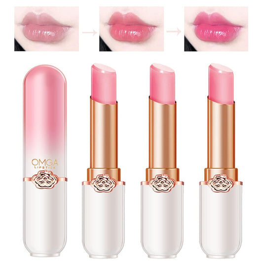 Pink Magic Color Change Lipstick Set with Peach Gradient Package, 3pcs Long Lasting Nutritious Lip Balm, Automatically Change Color According to Temperature and pH Value