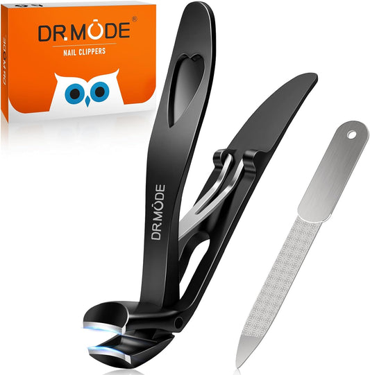 Angled Head Nail Clippers for Thick Nails for Seniors - DRMODE Ergonomic Toenail Clippers for Thick Nails with Wide Opening, Premium Steel Nail Cutter Trimmer for Men Women with Catcher - Black