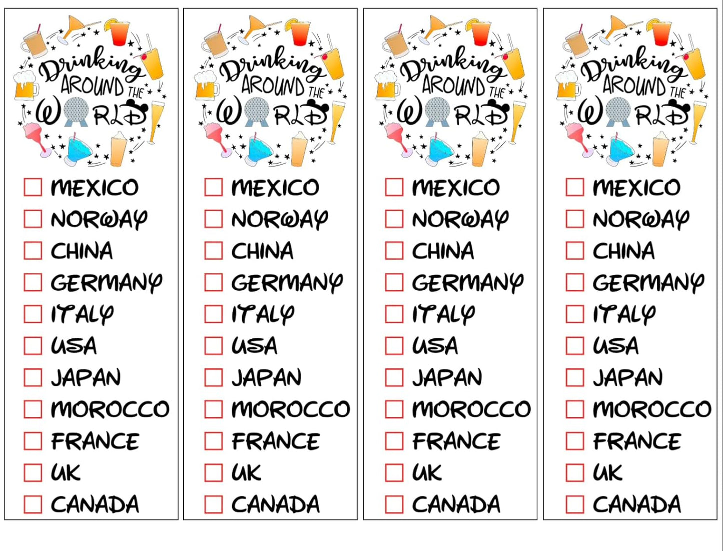 Drinking Around The World - Pack Of 4 Temporary Tattoo