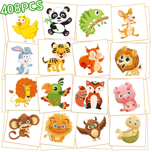 Metker Individual temporary tattoo kids,408-PCS Animals、Dinosaurs、Vehicles temporary tattoo for kids,Waterproof Tattoos for Toddlers,Goody Bag Stuffers Party Bag Fillers