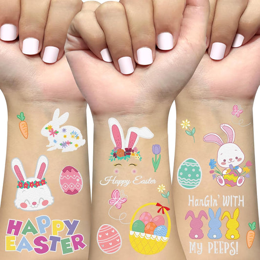Easter Temporary Tattoos, 40 Glitter Styles Easter Bunny Decorations, Easter Egg Fillers, Easter Basket Stuffers, Easter Activities Toys for Kids Girls