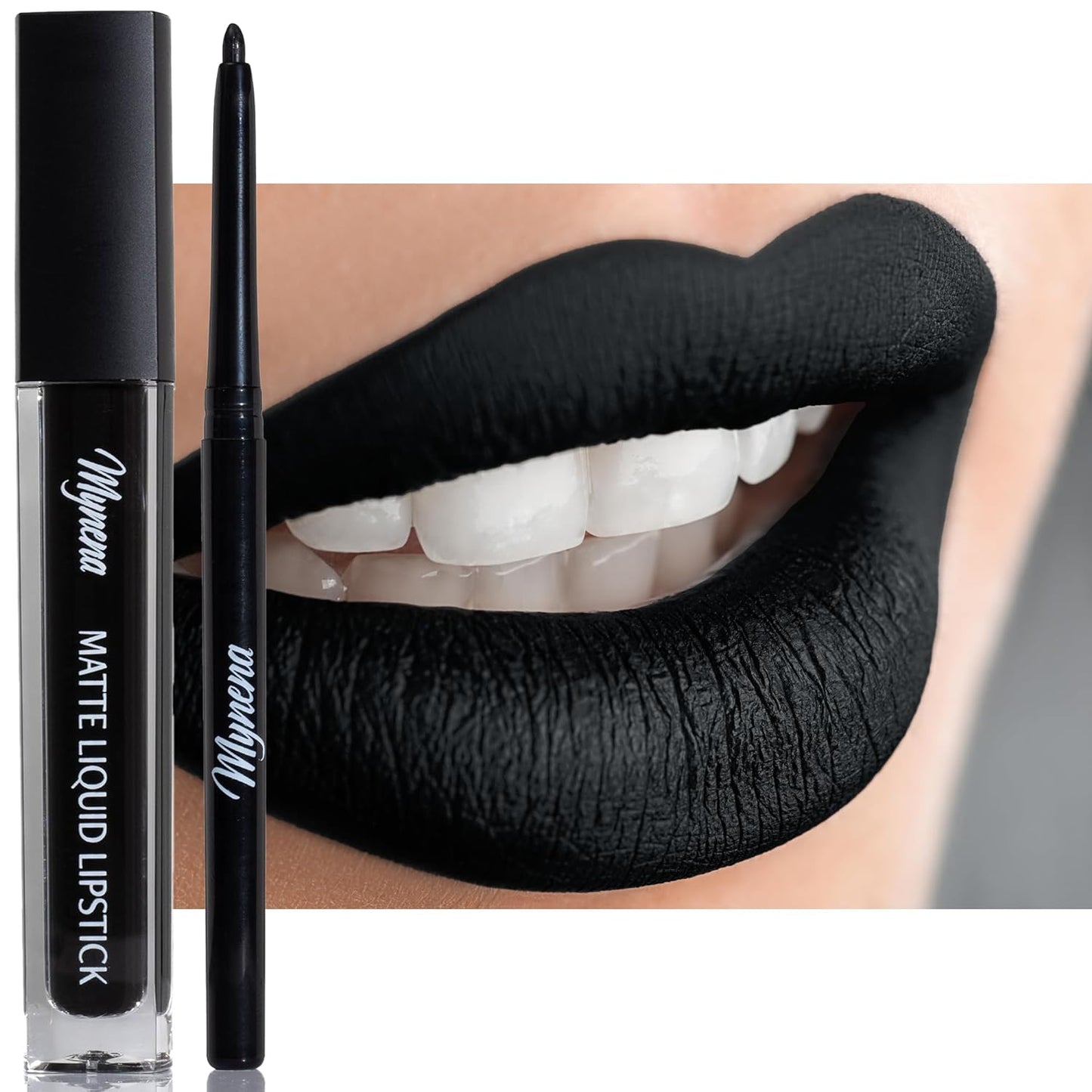 Black Lip Liner and Black Lipstick Matte Long Lasting Kissproof Waterproof Lightweight No Smudge Talc-Free and Paraben-Free - Linda