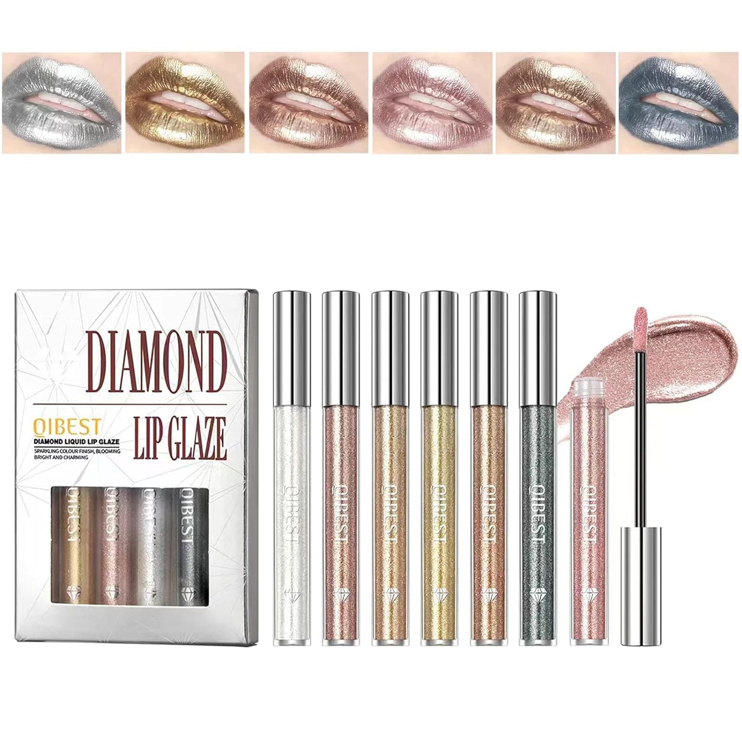 Glitter Liquid Lipsticks, Diamond Shimmer Metallic Lipstick Waterproof Long Lasting Lip Stain, Non Stick Cup Lipstick Makeup Kit Shinning Highly Pigmented Lip Gloss Set