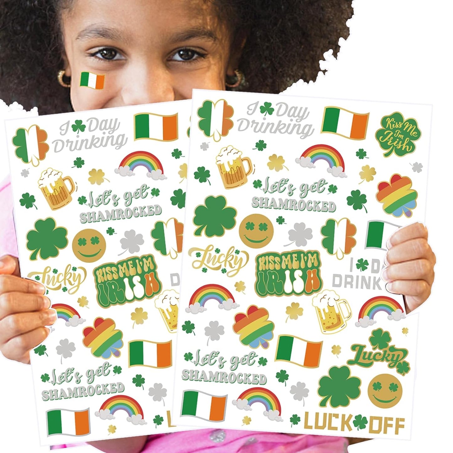 St Patricks Day Temporary Tattoos 56 Glitter Styles Shamrock Suppiles Kiss Me I'm Irish Party Favor St Patty's Day Accessories