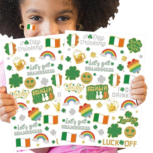 St Patricks Day Temporary Tattoos 56 Glitter Styles Shamrock Suppiles Kiss Me I'm Irish Party Favor St Patty's Day Accessories