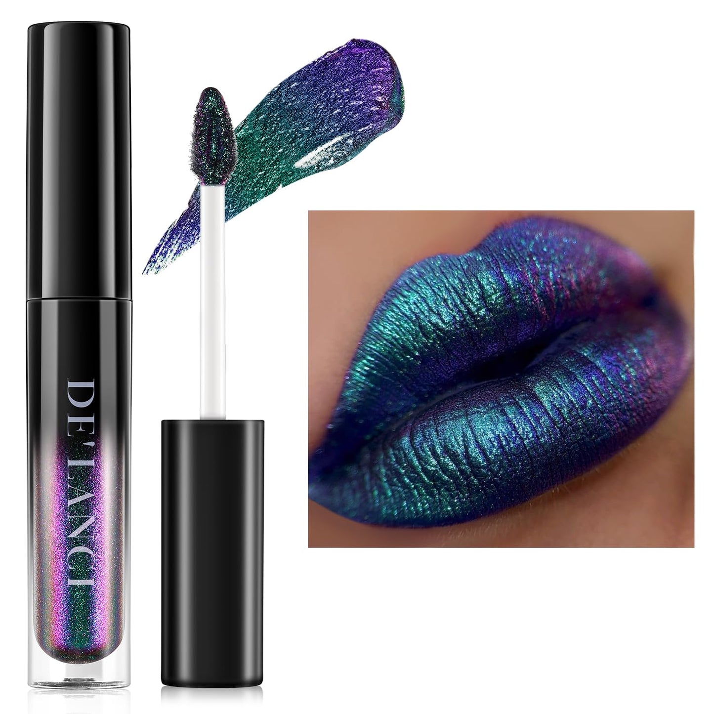 Chameleon Liquid Lipstick Blue Green Purple Color,Shimmer Metallic Colourful Lip Gloss for Women Girls Lips Makeup Gift,Hydrating Waterproof and Long Lasting Lip Stick Shiny,Talc-Free, 5