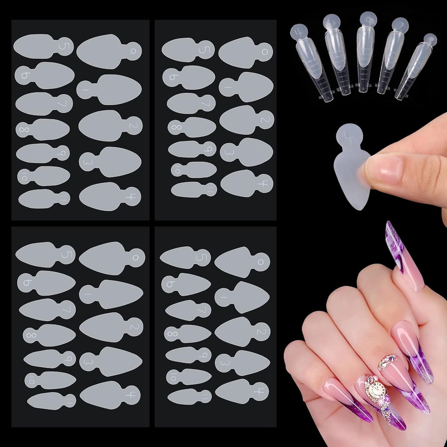 120PCS Duet System Dual Forms, 4 Styles with 3 Pieces Each French Tip Nail Stickers, Polygel Nail Forms Dual Sticker Silicone Mold Reusable Pads, False Nail Tips Gel Nail Art Builder Extension Mold