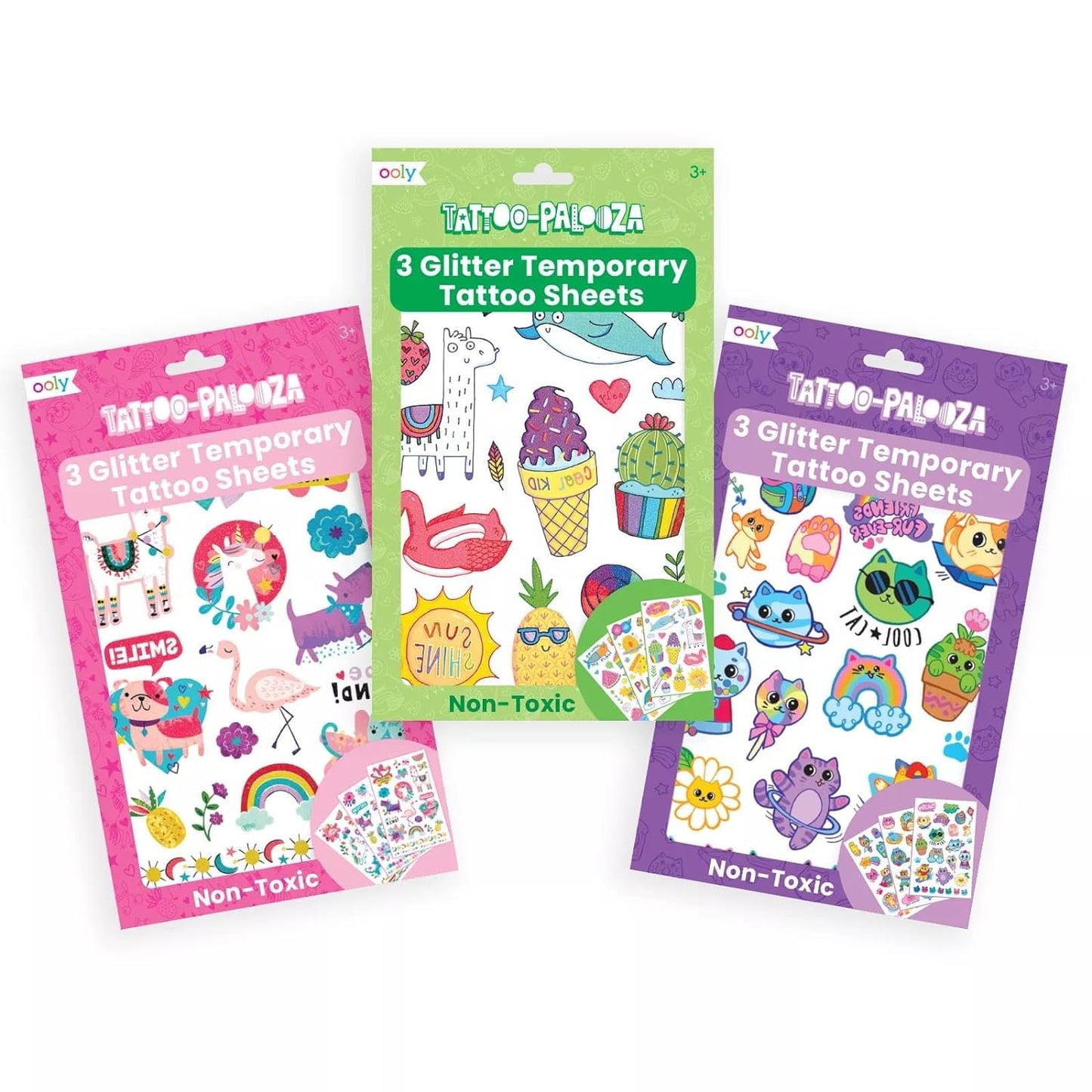 OOLY Glitter Tattoo-Palooza Over 150 Safe Non-Toxic Temporary Tattoos for Kids, Fake Tattoos as Party Favors for kids 4-8, Goodie Bag Stuffers for Birthday Party Supplies [3 Pack]
