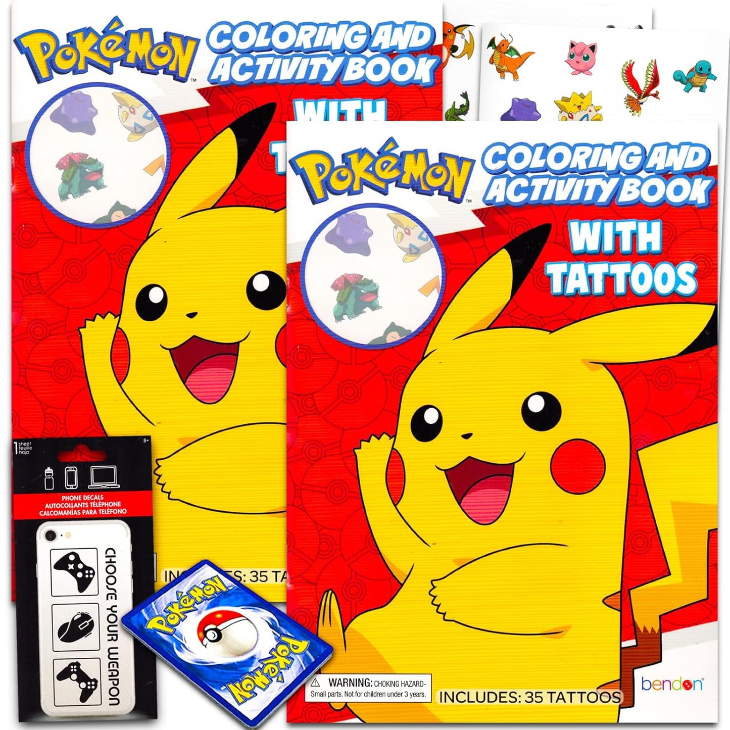 Pokemon Tattoos Party Favors Bundle - 50+ Pokemon Temporary Tattoos for Kids, Boys, Girls Plus Pokemon Cards, More | Pokemon Party Supplies Set