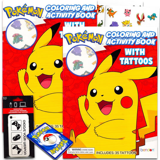 Pokemon Tattoos Party Favors Bundle - 50+ Pokemon Temporary Tattoos for Kids, Boys, Girls Plus Pokemon Cards, More | Pokemon Party Supplies Set