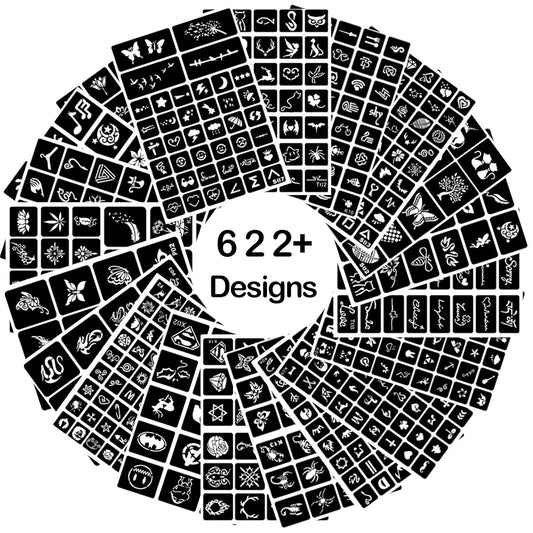 20 Sheets Temporary Tattoo Stencils, 622+pcs Henna Tattoo Stencil Kit for Girls Kids and Boys Face Body Paint DIY Art Reusable Glitter Tattoo Stencils Pack