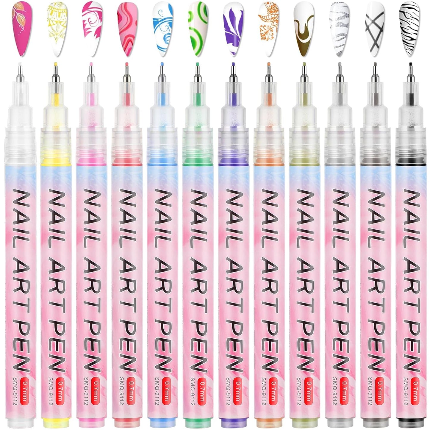 Nail Art Drawing Pen, 12 Colors Nail Art Pens Set Waterproof Nail Polish Pen Quick Dry Nail Art Graffiti Painting Pen DIY Abstract Lines Detail Pen Manicure Polish Tools(0.5mm, Metal Pen Nib)