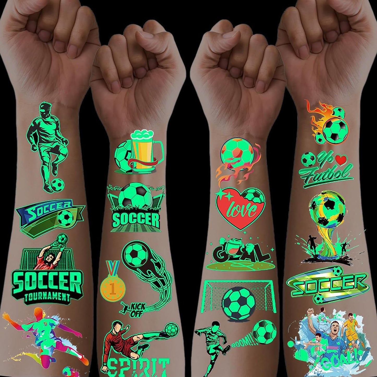 200 Pcs Soccer Sports Temporary Tattoos for Kids, Glow In The Dark Tattoos for Boys and Girls, Soccer Fake Tattoo Stickers for Adults Kids Goody Bag Stuffers Prizes Party Favors