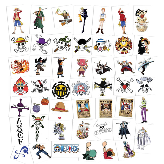 One Anime Piece Temporary Tattoos | 48 Pack | Kids Party Favors | Skin Safe | MADE IN THE USA | Removable
