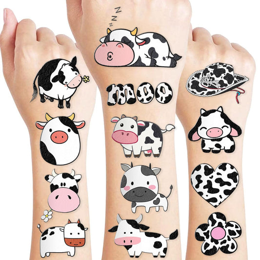 Cow Temporary Tattoos for Kids Birthday Party Decorations Supplies Party Favors Supper Cute 82PCS Cow Tattoo Sticker Style Milk Animal Farm Gift Ideals for Boys Girls Schools Prizes Themed