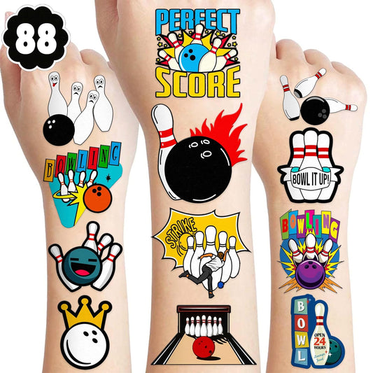 8 Sheets (88PCS) Bowling Temporary Tattoos Birthday Party Favors Supplies Decorations Decor Stickers For Kids Boys Girls Gifts Classroom School Prizes Rewards Themed