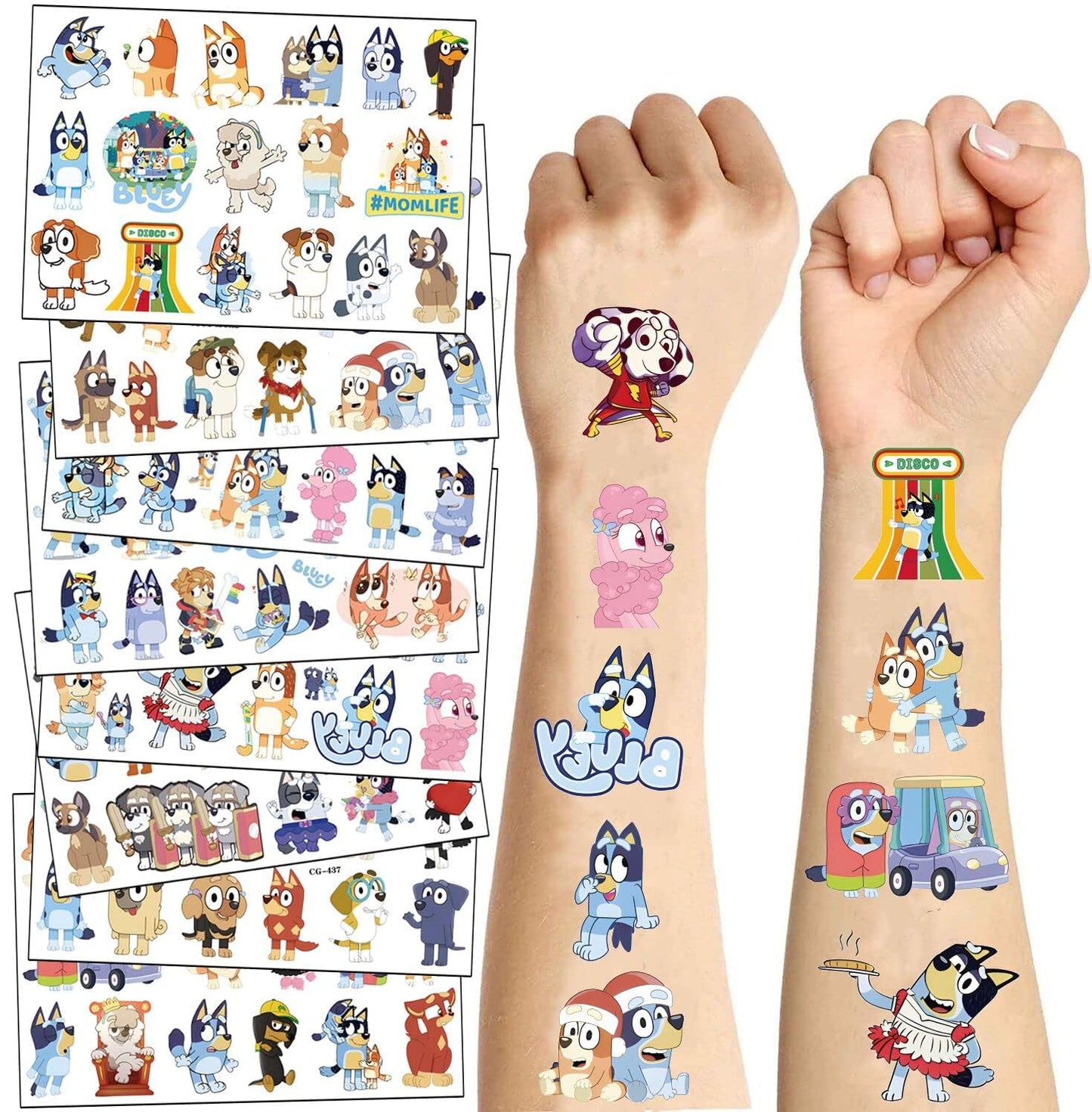 8 Sheets Blue emporary Tattoos Stickers,Blue Birthday Themed Party Supplies Decoration Favors, Cartoon Sticker Tattoos Gift for Kids Boys Girls Home Activity Class Prizes Carnival Christmas Rewards