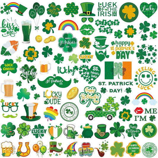 Glitter St Patricks Day Temporary Tattoos, 23 Sheets Glitter St Patricks Day accessories, Include 100+ Pcs Glitter Shamrock Tattoos for Irish Party Favor, Lucky Clover Tattoos (Bigger Size)