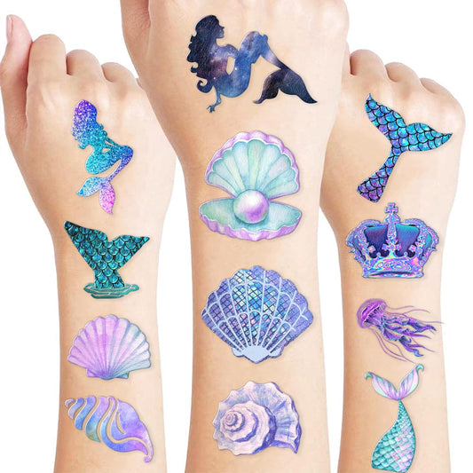 Mermaid Temporary Tattoos for Kids Mermaid Themed Birthday Party Decorations Favors Supplies Under The Sea and Gifts Super Cute Fake 90PCS Tattoo Stickers for Boys Girls School Rewards Baby Showers