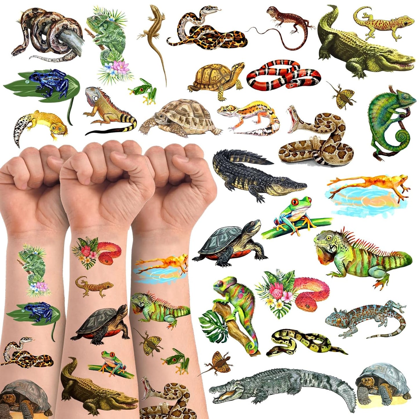Reptile Temporary Tattoos,16 Sheets 100 Pieces Reptile Themed Tattoos Stickers Party Decoration Supplies Party favors for Kids Adults