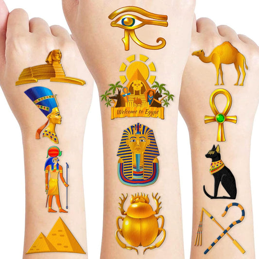 91PCS Ancient Egypt Egyptian Temporary Tattoos Theme Birthday Party Decorations Favors Supplies Decor Pharaoh Sphinx Pyramid Tattoo Stickers Gifts For Kids Adults Boys Girls School Prizes Carnival