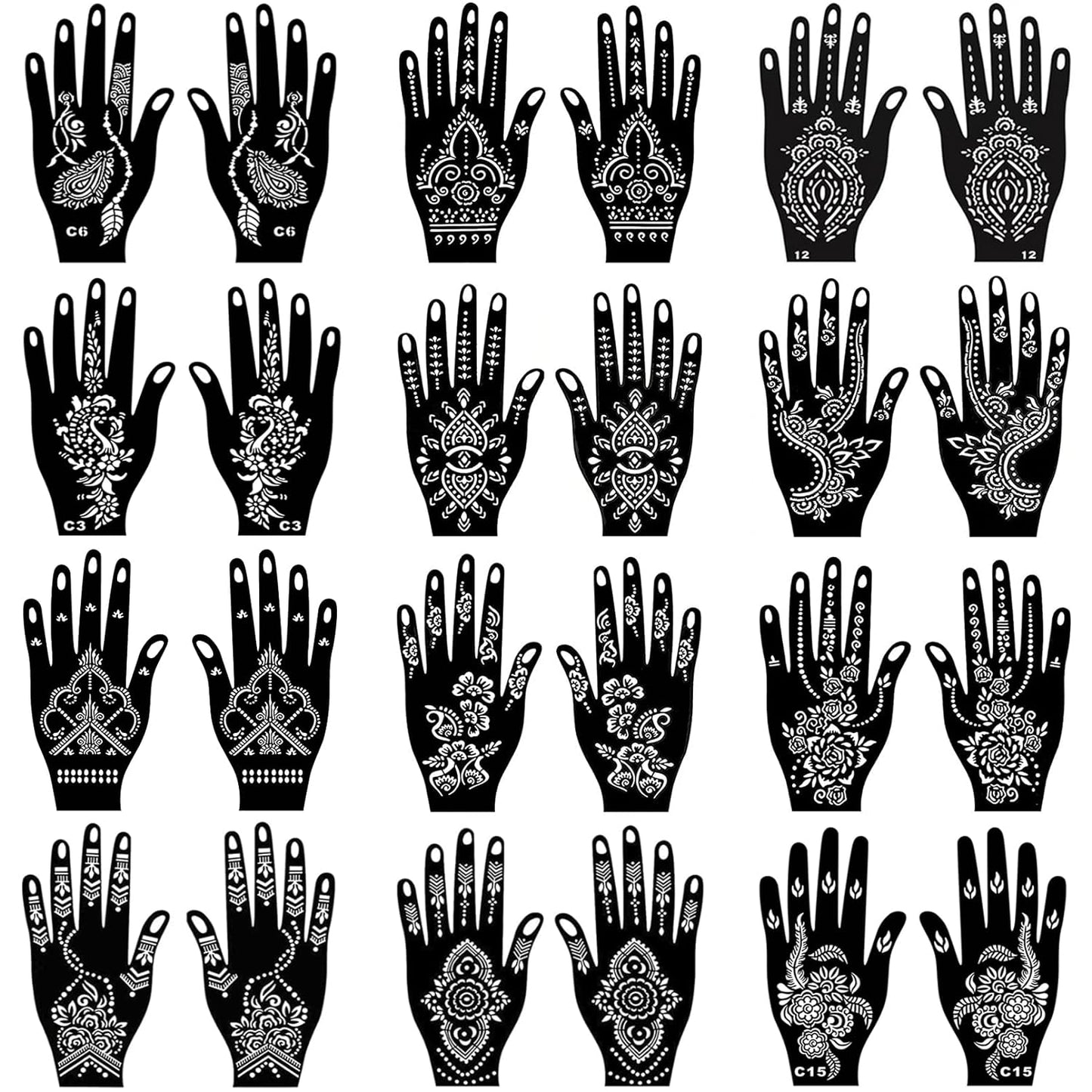 24 Sheets Henna Tattoo Stencils Kit for Hand, Indian Arabian Temporary Tattoo Template Mehndi Stencil Stickers