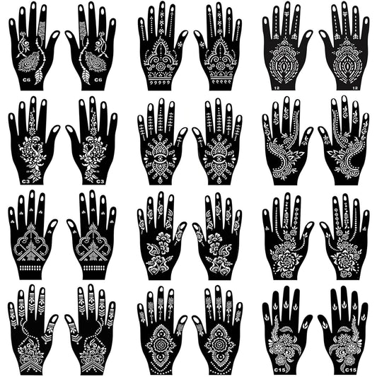 24 Sheets Henna Tattoo Stencils Kit for Hand, Indian Arabian Temporary Tattoo Template Mehndi Stencil Stickers
