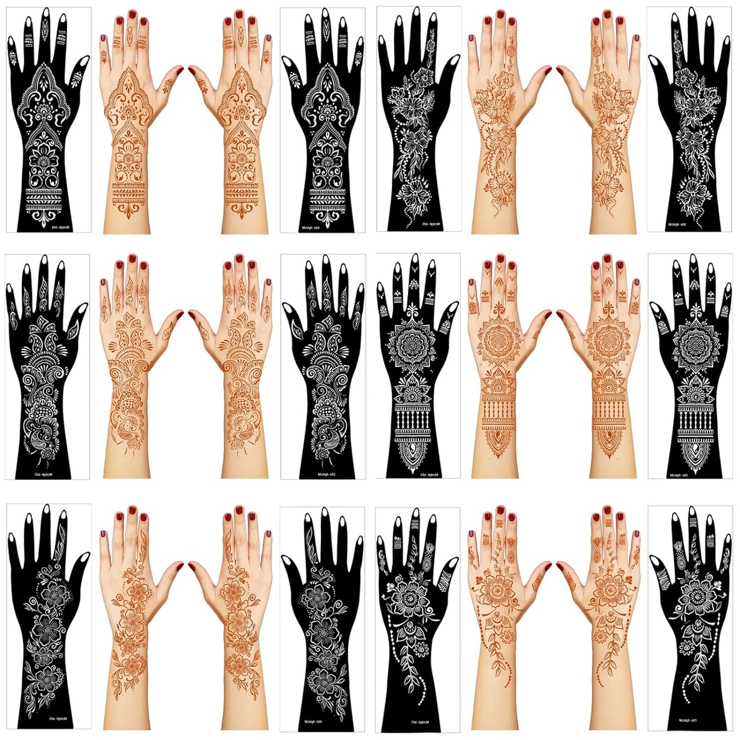 Henna Tattoo Stencil Kit,12 Sheets Stickers for Henna Tattoo Hand Forearm Glitter Airbrush DIY Tattooing Template, Large Indian Temporary Tattoo Stickers