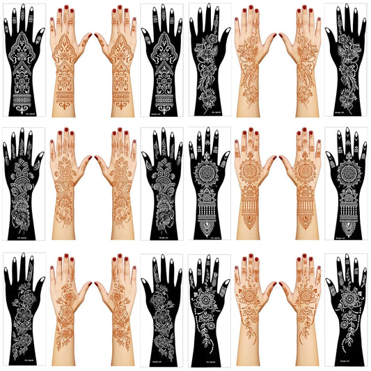 Henna Tattoo Stencil Kit,12 Sheets Stickers for Henna Tattoo Hand Forearm Glitter Airbrush DIY Tattooing Template, Large Indian Temporary Tattoo Stickers