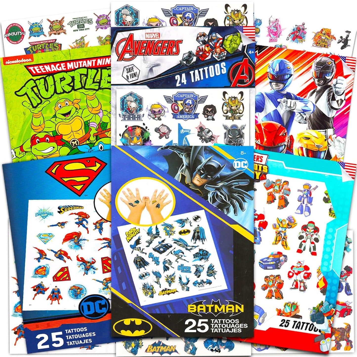 Superhero Tattoos for Boys Ultimate Bundle ~ 300 Pcs Super Hero Temporary Tattoos for Kids Birthday Party Favors | Marvel Avengers Batman Superman TMNT Power Rangers Transformers
