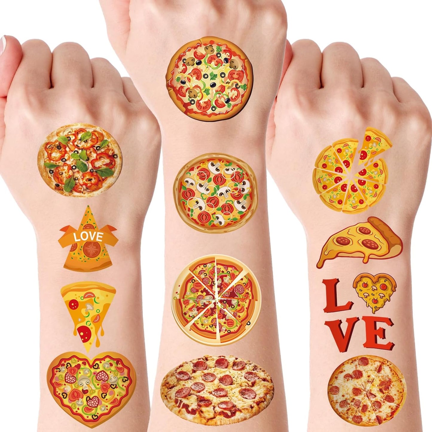 Glenmal 72 Sheets 436 Pieces Pizza Temporary Tattoos Pizza Birthday Party Decorations Favors Supplies Pizza Theme Cute Stickers Tattoo Gifts for Baby Kids Girls Boys Decor School Prizes Carnival Party