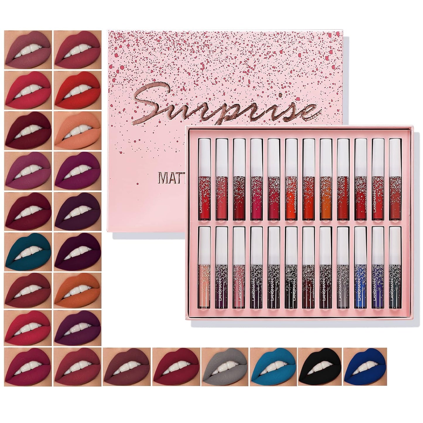 Petansy 24 Colors Liquid Matte Lipstick Set Waterproof Long Lasting Lip Gloss Set Beauty Cosmetics Makeup Kit with Gift Box