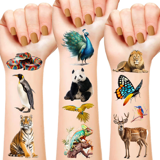 200+PCS Realistic Wildlife Animal Temporary Tattoos, Jungle Woodland Zoo Safari Animals Wilderness Themed Tattoos for Kids Teens Adults Teachers Students Classroom School Prizes Rewards