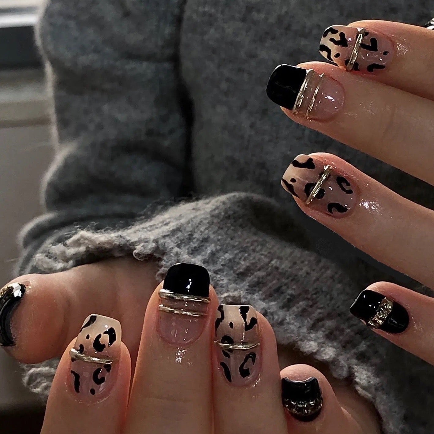 Leopard print multicolor False Nails from SHOPQAQ