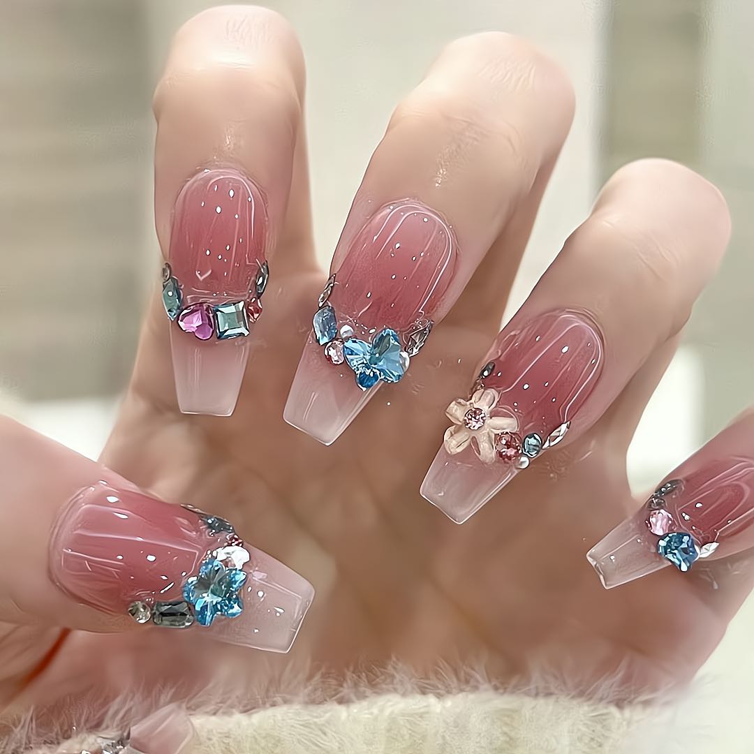 Floral French Manicure Nail Stickers False Nails from SHOPQAQ