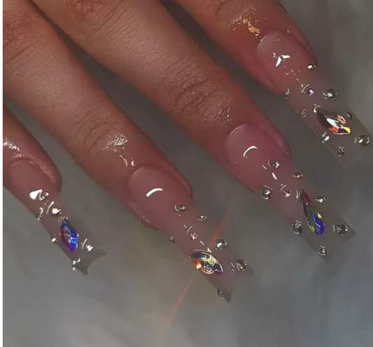 Nude Rhinestone Spotted Press On Nails