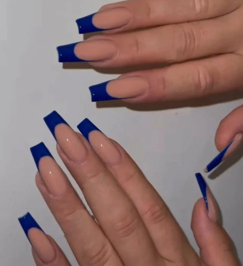 Navy Blue French Coffin Press On Nails