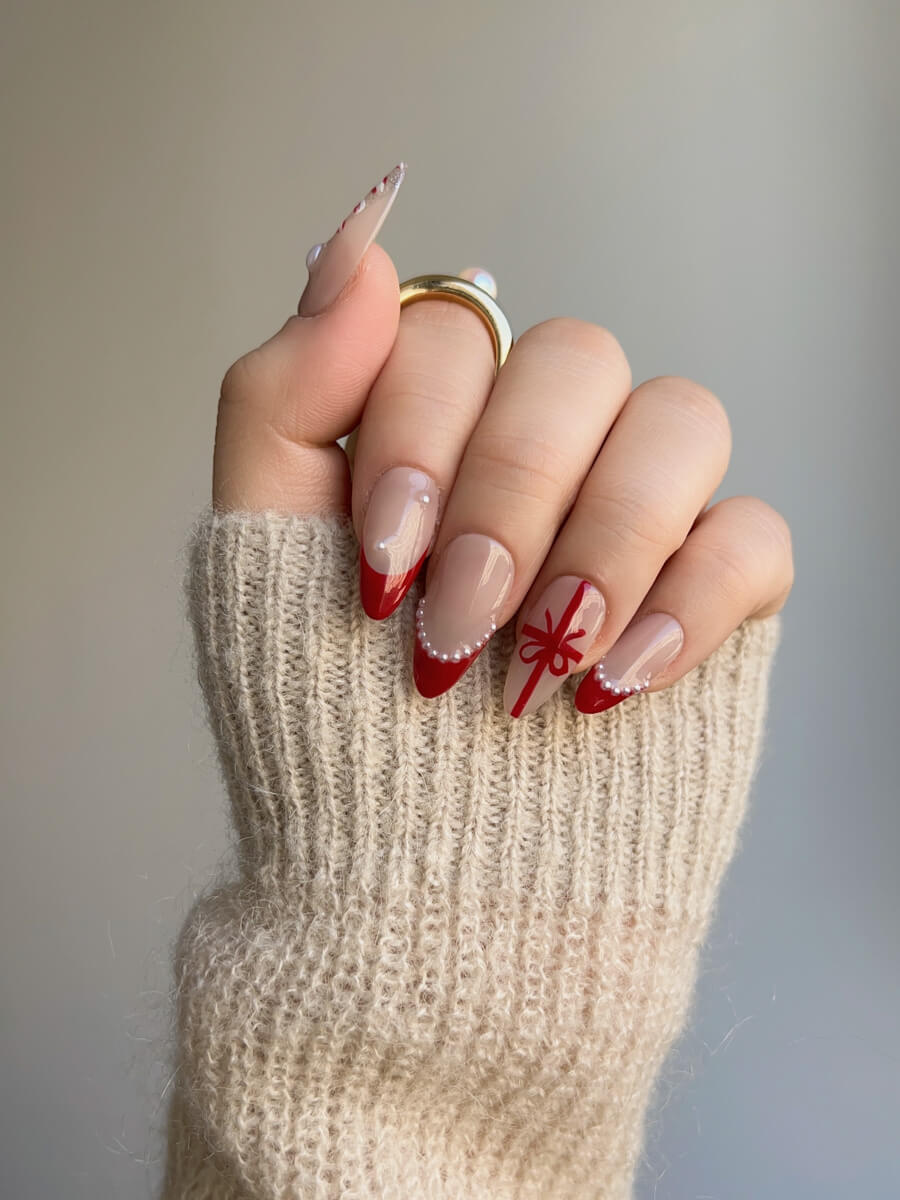 Handmade- Red Surprise Box Med Almond Press On Nail Set