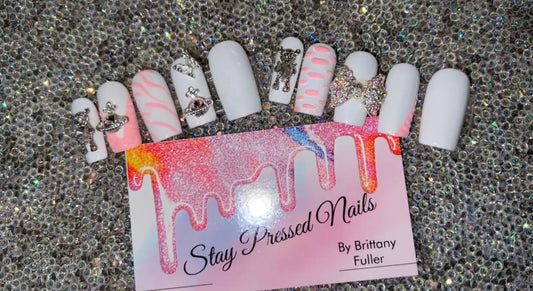 Pink and White Croc Princess Square Press On Nails