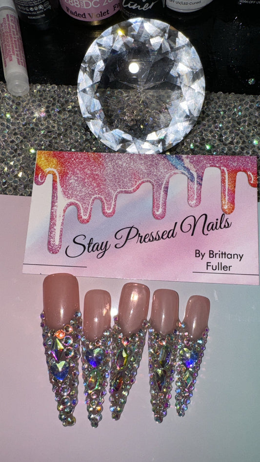 Stiletto Rhinestone French Nail Set
