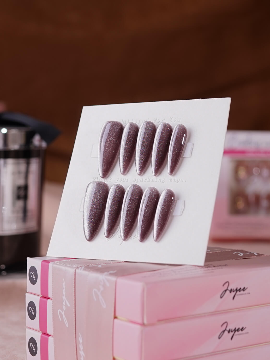 Smoky-Lilac-brown-medium-stiletto-nails