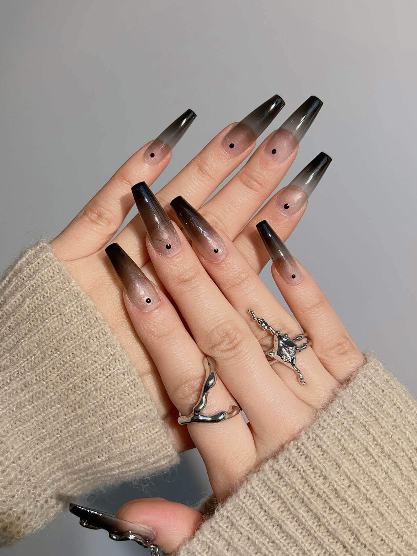 Handmade- black gradient metal jewelry gothic press on nails