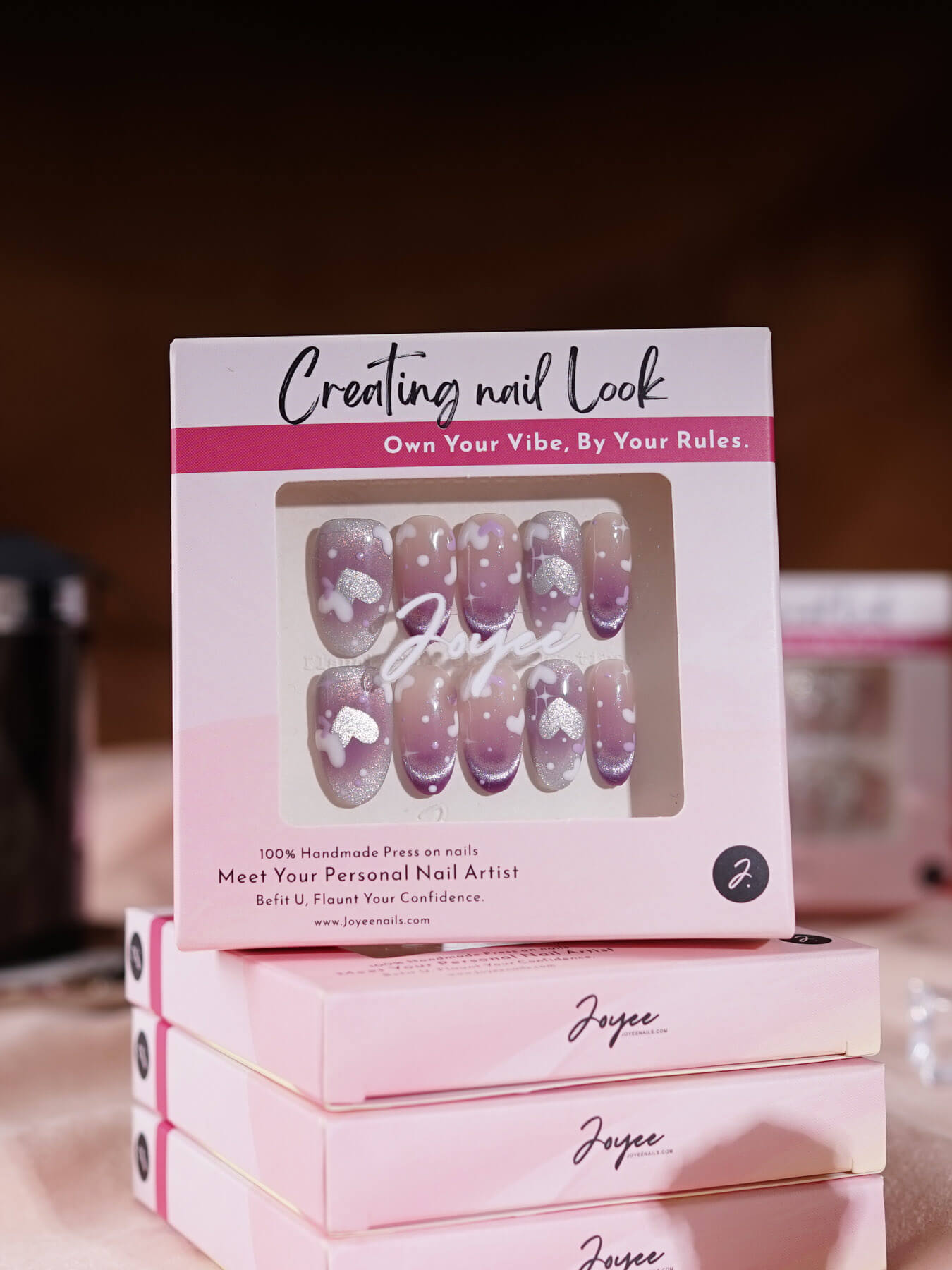 Handmade- Purple White Snowflake Love Heart Gradient Fingertip Cat Eye nails