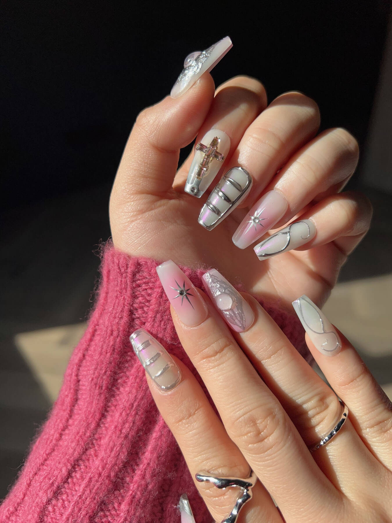 Silver-Nails-Medium-Coffin-nails-Flame