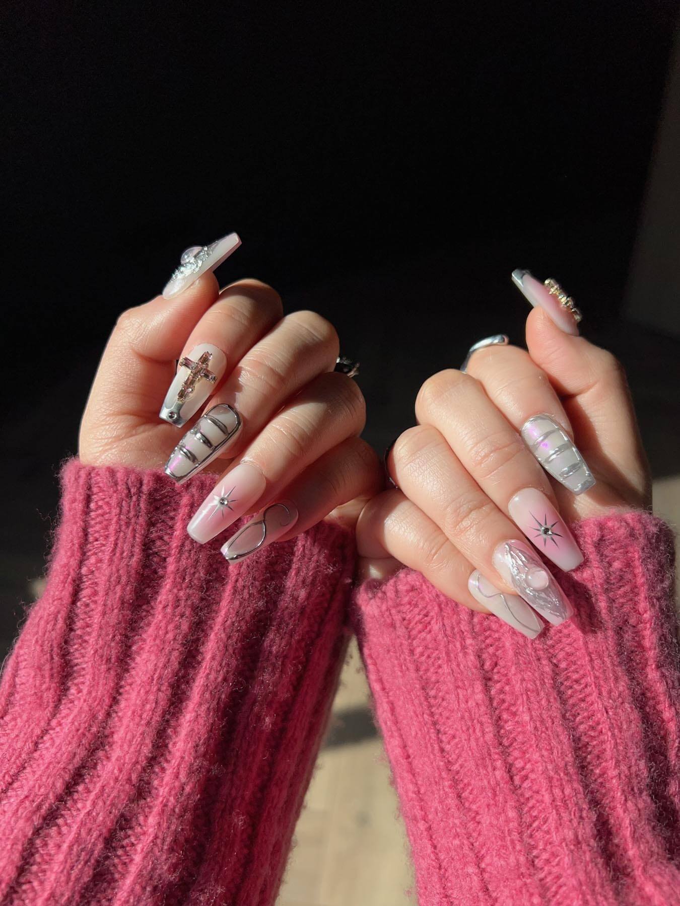 Silver-Nails-Medium-Coffin-nails-Flame