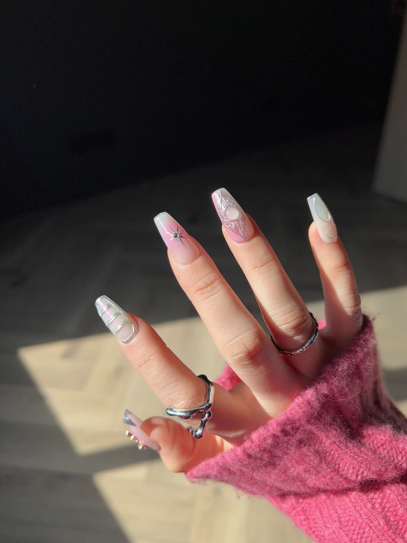 Silver-Nails-Medium-Coffin-nails-Flame