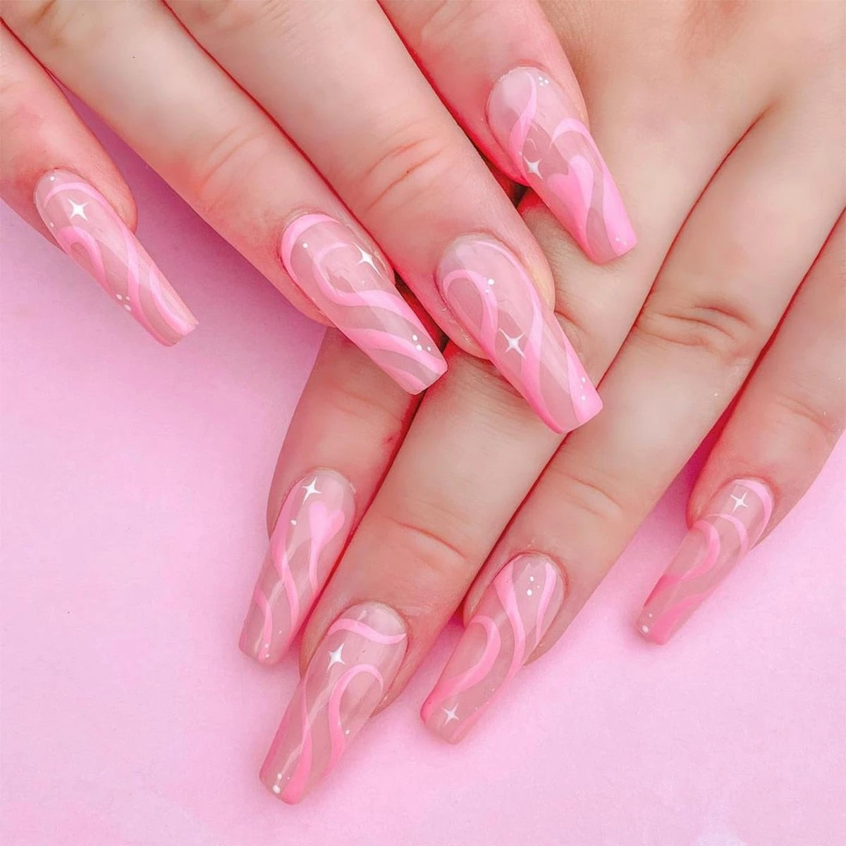 24pcs Pink Butterfly False Nails
