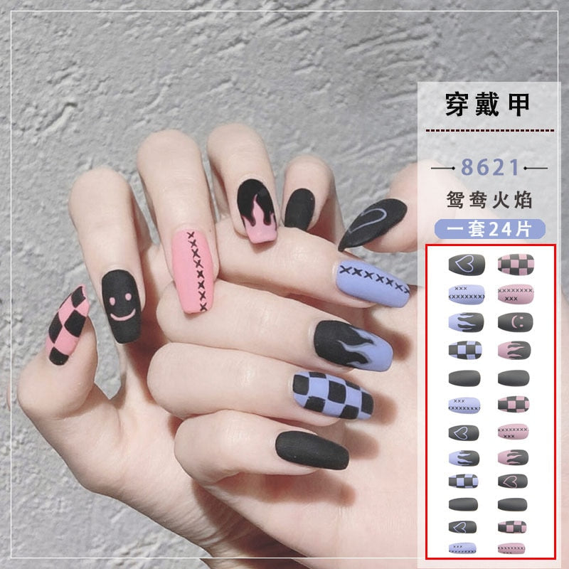 24pcs Pink Butterfly False Nails