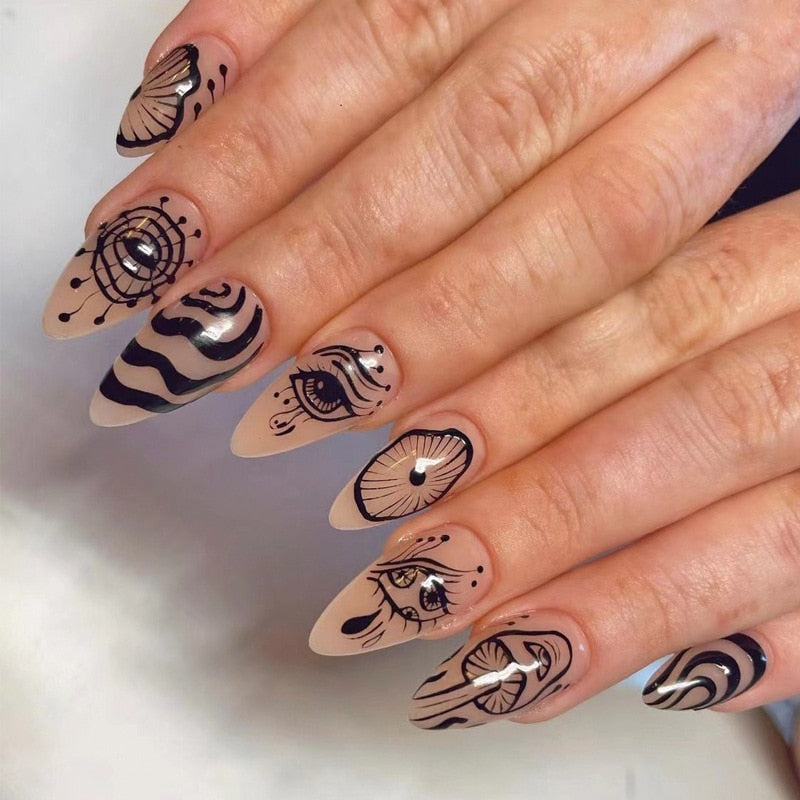 24pcs Pink Butterfly False Nails